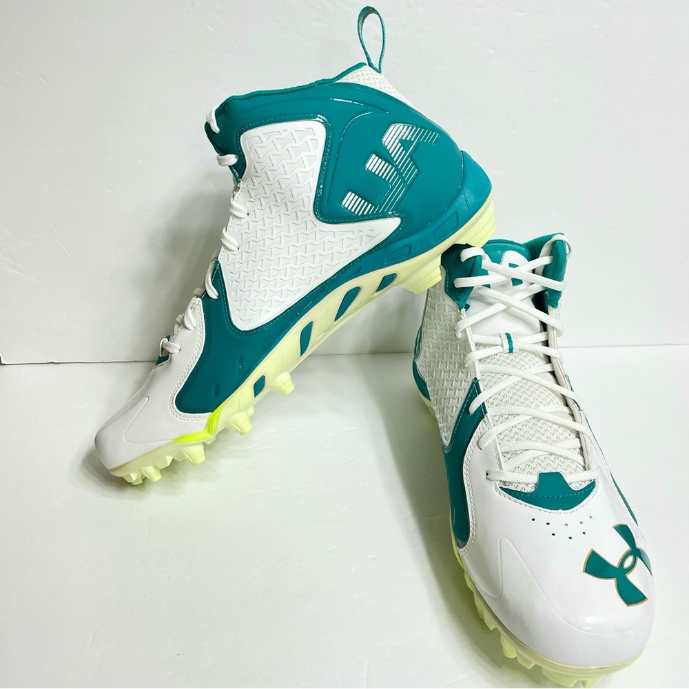 Under Armour ClutchFit Football Cleats Size 15 White Teal Orange 1270490-102